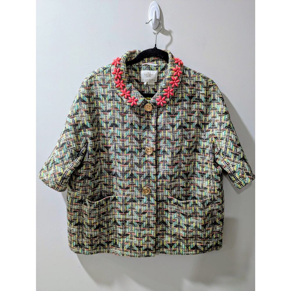 Kate Spade Summer Textured Tweed Embellished Jacket